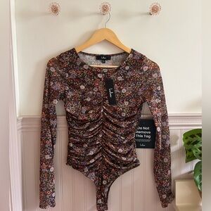 Lulu's Multicolor Floral Ruched Bodysuit